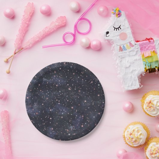 Blue & Pink Starry Night Sky Celestial Baby Dusche Pappteller (Party)