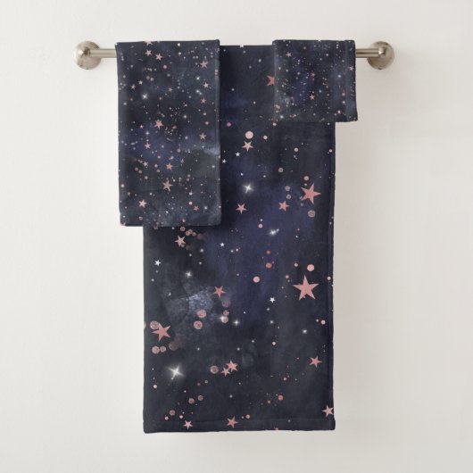 Blue & Pink Starry Night Sky Celestical Whimsical Badhandtuch Set (Insitu)