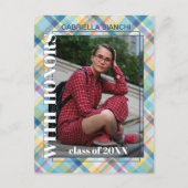 Blue Pink Tartan Karierter Abschluss Ankündigung Postkarte (Vorderseite)