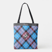 Blue Pink Tartan Leather Monogram Name Teacher Tasche (Rückseite)