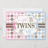 Blue & Pink Teddy Bears Twins Baby Dusche Einladung (Vorderseite)