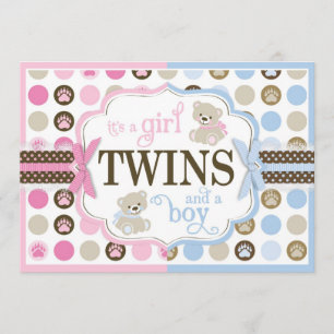 Blue & Pink Teddy Bears Twins Baby Dusche Einladung