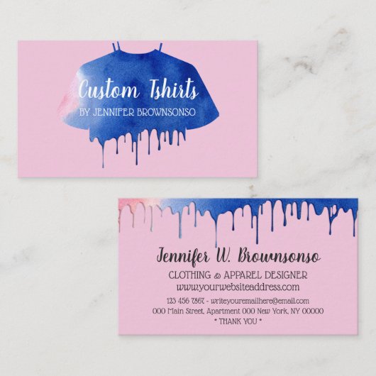 Blue Pink Tropfen Shirt Bekleidung Apparels Visitenkarte (Vorne/Hinten)