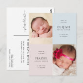 Blue & Pink Twins Foto Geburtsankündigung Postkarte (Vorne/Hinten)