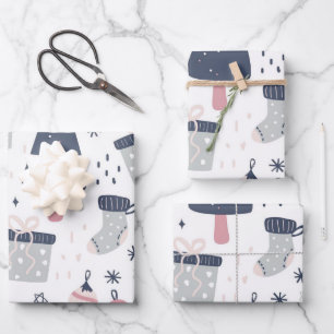 Blue Pink und Grau Weihnachten Geschenkpapier Set