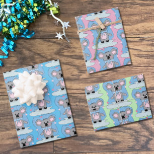 Blue , Pink und Green Baby Dusche Koala Geschenkpa Geschenkpapier Set