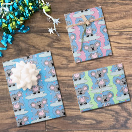 Blue , Pink und Green Baby Dusche Koala Geschenkpa Geschenkpapier Set