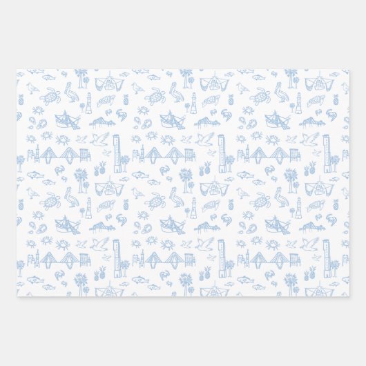 Blue Pink und Green Charleston Toile Geschenkpapier Set (Vorderseite)