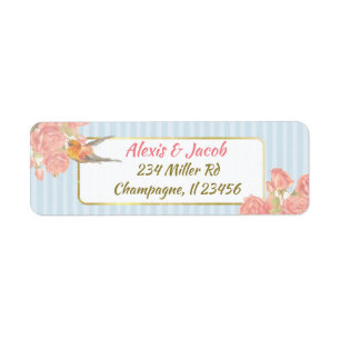 Blue Pink und White Vintag Bird Return Labels