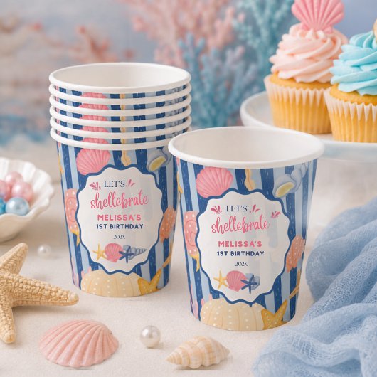 Blue Pink Under The Sea Seashell Geburtstag Pappbecher