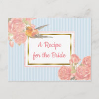 Blue PInk Vintag Bird Floral Wedding Rezeptkarte