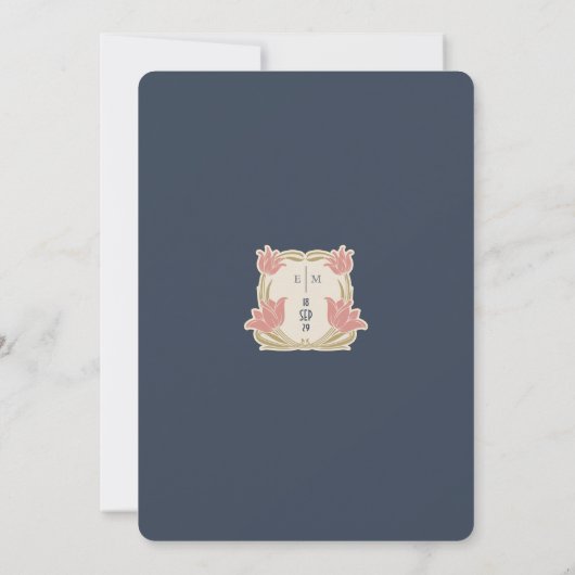 Blue Pink Vintage Jugendstil Einladung (Rückseite)