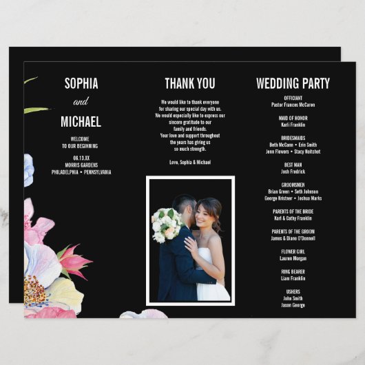 Blue Pink Watercolor Blume Hochzeitsprogramm Flyer (Vorne/Hinten)