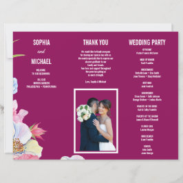 Blue Pink Watercolor Blume Hochzeitsprogramm Flyer