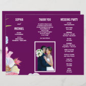 Blue Pink Watercolor Blume Hochzeitsprogramm Flyer (Vorne/Hinten)