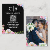 Blue Pink Watercolor Blume QR Code Hochzeit Begleitkarte (Vorne/Hinten)