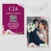 Blue Pink Watercolor Blume QR Code Hochzeit Begleitkarte (Vorne/Hinten)