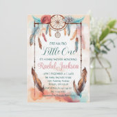 Blue Pink Watercolor Dreamcatcher Baby Dusche Einladung (Stehend Vorderseite)