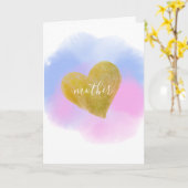 Blue Pink Watercolor Goldene Herzmuskelmutter Karte (Gelbe Blume)