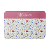 Blue Pink Watercolor Wildflower Monogram Badematte (Vorderseite)