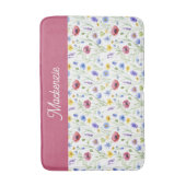 Blue Pink Watercolor Wildflower Monogram Badematte (Vorderseite Vertikal)