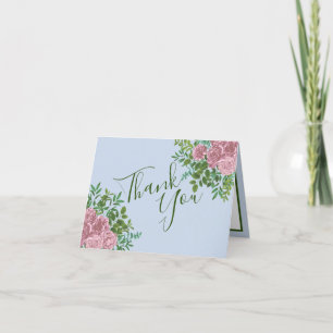 Blue & Pink Wedding Pastel Floral Spring Dankeskarte