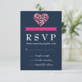 Blue Pink Wedding RSVP Card mit Liebe Karte (Stehend Vorderseite)