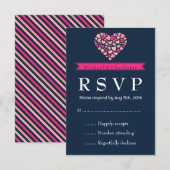 Blue Pink Wedding RSVP Card mit Liebe Karte (Vorne/Hinten)