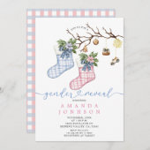 Blue & Pink Weihnachts-Strumpf Gender Reveal Party Einladung (Vorne/Hinten)