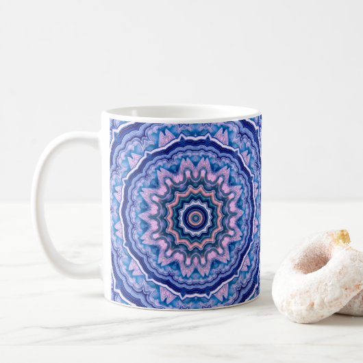Blue Pink White Agate Boho Mandala Kaffeetasse (Mit Donut)