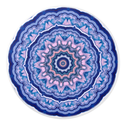 Blue Pink White Agate Boho Mandala Keramikknauf (Vorderseite)