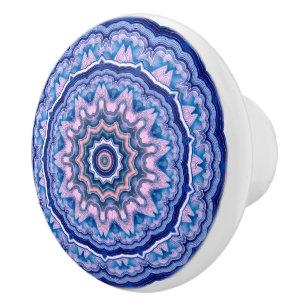 Blue Pink White Agate Boho Mandala Keramikknauf