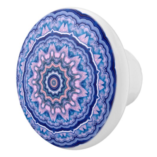 Blue Pink White Agate Boho Mandala Keramikknauf (Rechts)