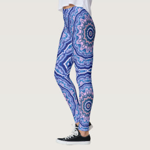 Blue Pink White Agate Boho Mandala Leggings