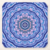 Blue Pink White Agate Boho Mandala Rechteckiger Pappuntersetzer (Vorderseite)