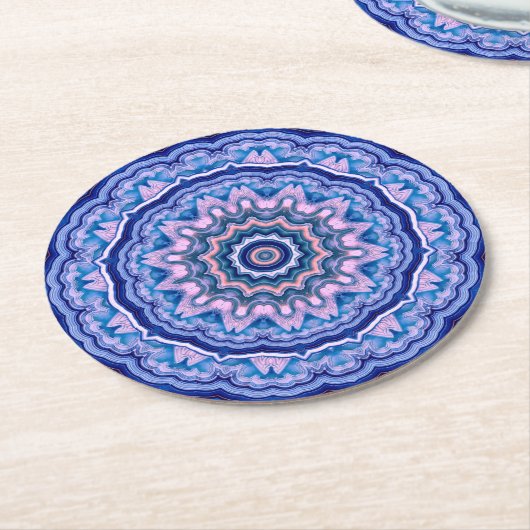 Blue Pink White Agate Boho Mandala Runder Pappuntersetzer (Angewinkelt)