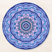 Blue Pink White Agate Boho Mandala Runder Pappuntersetzer (Vorderseite)