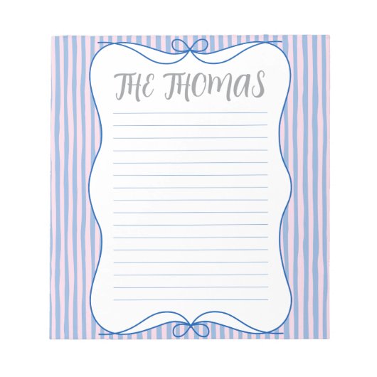 Blue Pink White Cute Personalized Notepad Notizblock (Vorderseite)