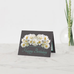 Blue Pink White Daffodil Bouquet Happy Birthday Karte