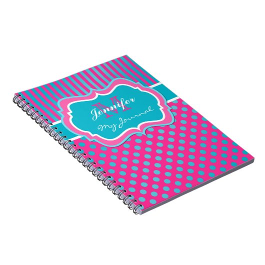 Blue Pink White Polka Dock Striping Journal Notebo Notizblock (Rechte Seite)
