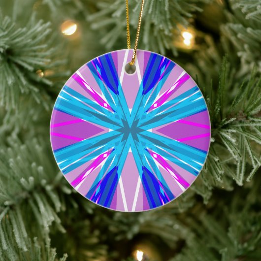 Blue Pink White Star Snowflakes Winter Weihnachten Keramik Ornament (Baum)