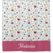 Blue Pink Wildflower Botanical Custom Name  Duschvorhang (Vorderseite)
