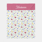 Blue Pink Wildflower Botanical Custom Name  Fleecedecke (Vorderseite)