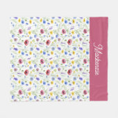 Blue Pink Wildflower Botanical Custom Name  Fleecedecke (Vorderseite (Horizontal))