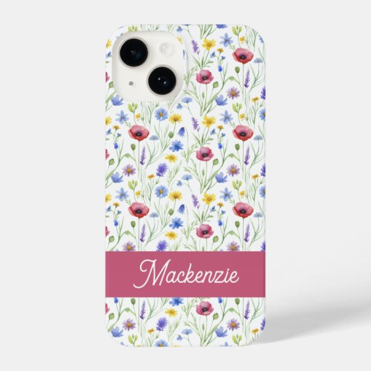 Blue Pink Wildflower Botanical Custom Name  iPhone Hülle (Rückseite)