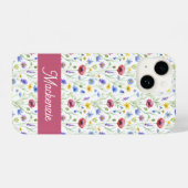 Blue Pink Wildflower Botanical Custom Name  iPhone Hülle (Rückseite (Horizontal))