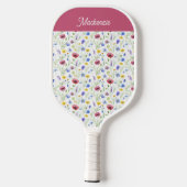 Blue Pink Wildflower Botanical Custom Name Pickleball Schläger (Rückseite)