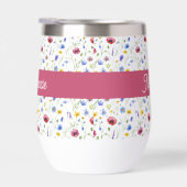 Blue Pink Wildflower Watercolor Monogram Name  (Rechts)