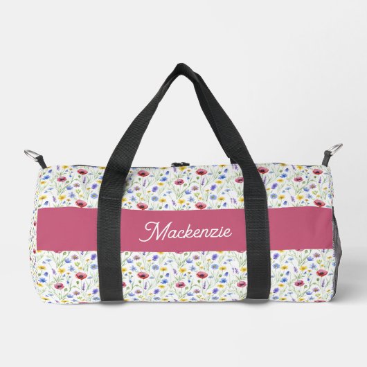 Blue Pink Wildflower Watercolor Monogram Name  Duffle Bag (Vorderseite)