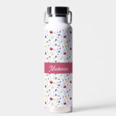 Blue Pink Wildflower Watercolor Monogram Name  Trinkflasche (Vorne)
